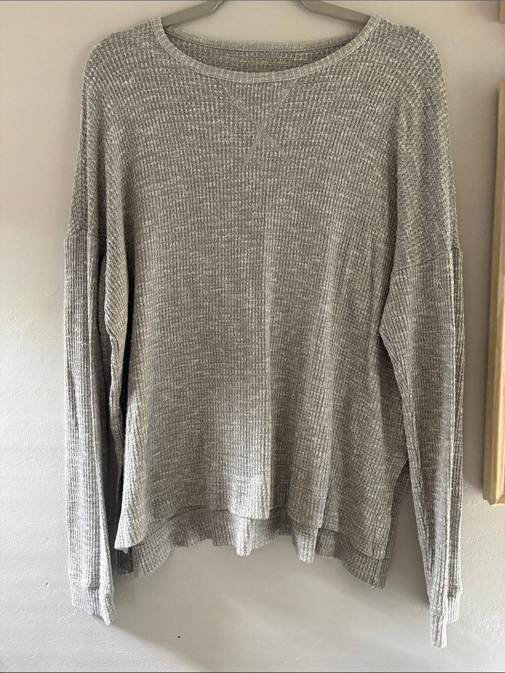 American Eagle Outfitters Light Gray Waffle Knit Top